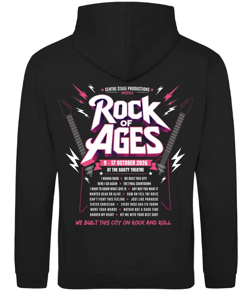 ROCK OF AGES HOODIE OPTION 1 (SET LIST ON BACK)