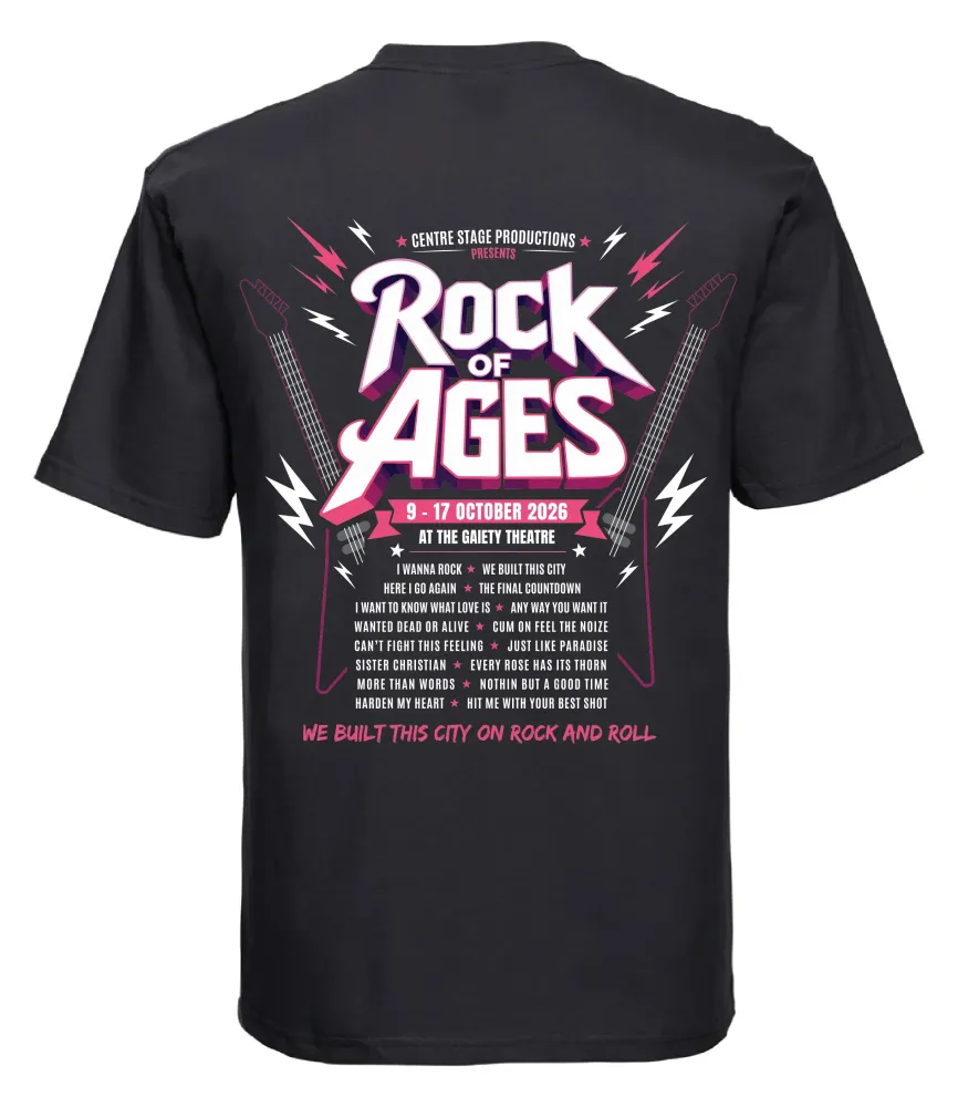 ROCK OF AGES T-SHIRT OPTION 1 (SET LIST ON BACK)